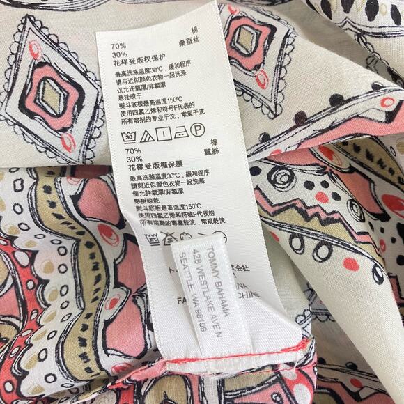 TOMMY BAHAMA Silk Blend Boho Kaftan Tunic 3/4 Sleeve Pink Geometic Hippie Sz S - Picture 7 of 9